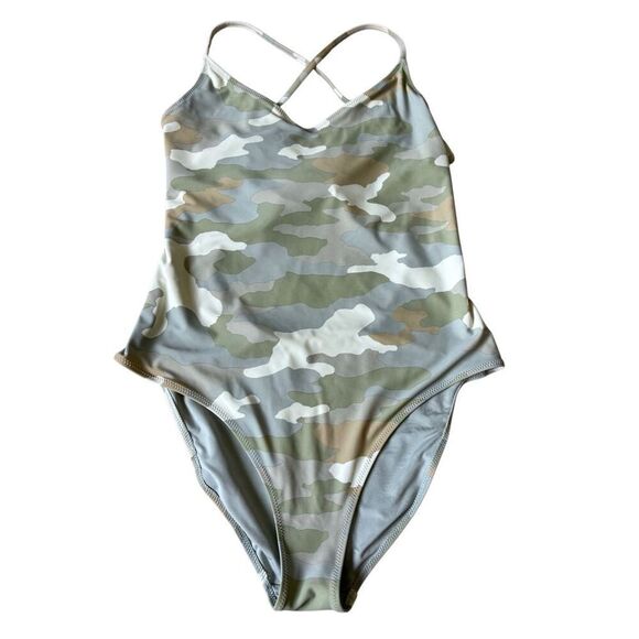Aerie Strappy Back One Piece Camo Green Gray Swimsuit size L - Picture 3 of 6